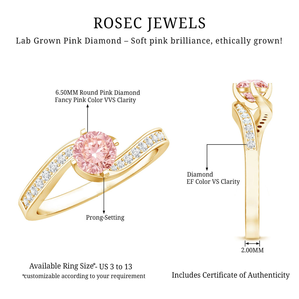 Lab Grown Pink Diamond Bypass Engagement Ring with IGI Certificate