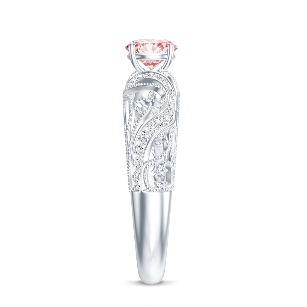 Lab Grown Pink Diamond Vintage Inspired Engagement Ring IGI Certified