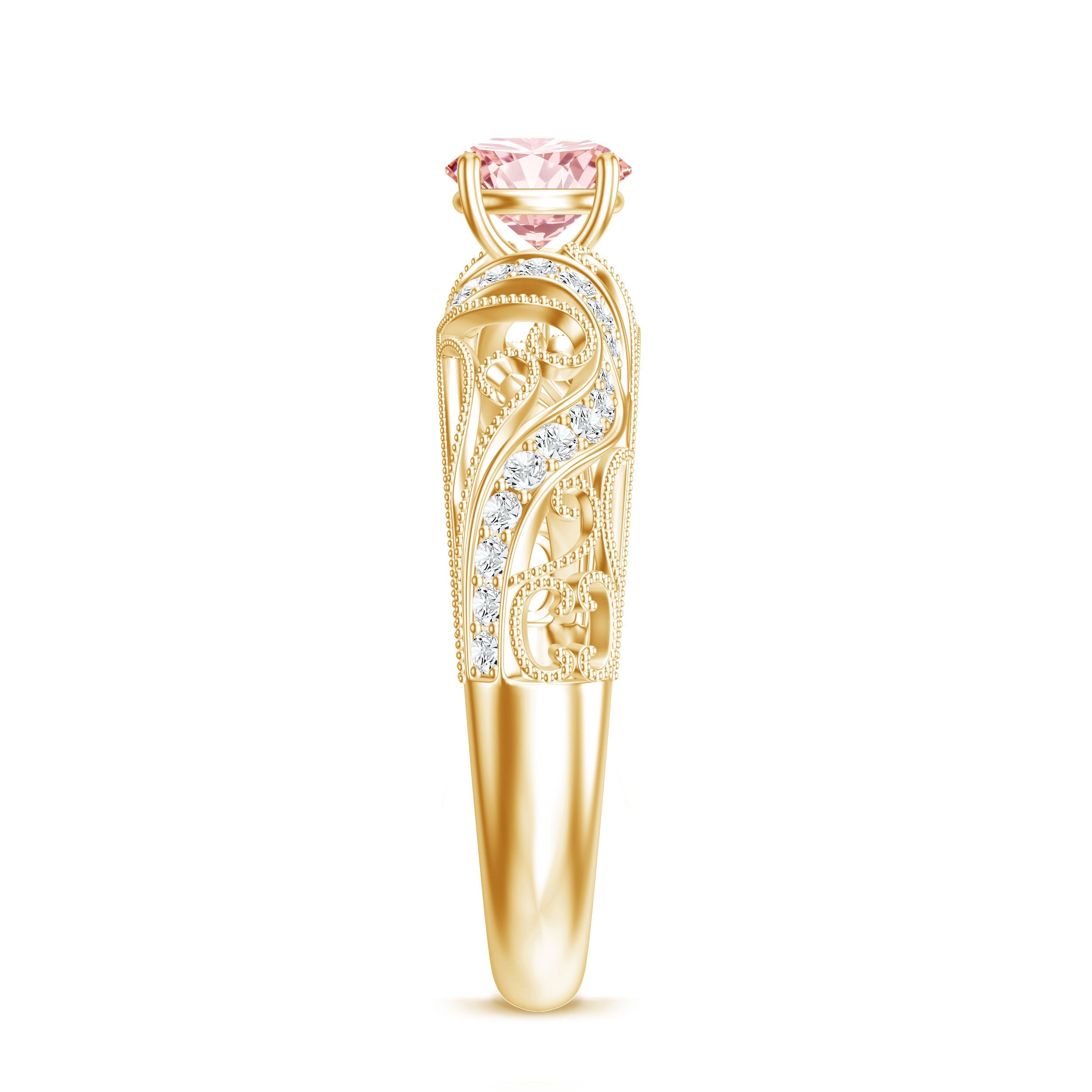 Lab Grown Pink Diamond Vintage Inspired Engagement Ring IGI Certified