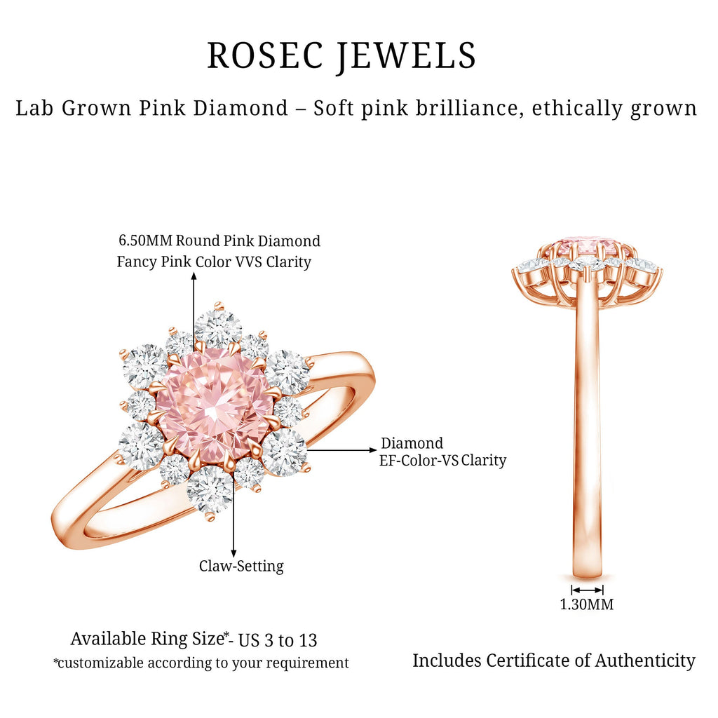 IGI Certified 1 CT Lab Grown Pink and White Diamond Halo Engagement Ring