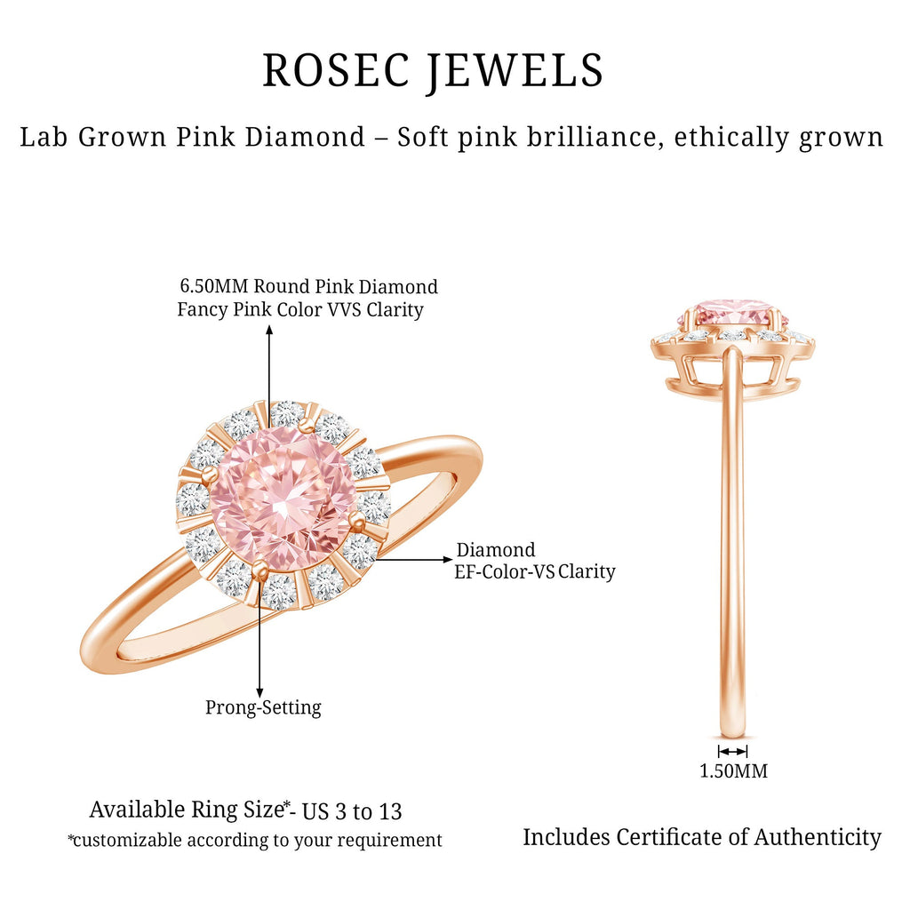 Fancy Intense Pink Lab Grown Diamond Halo Engagement Ring with IGI Certificate