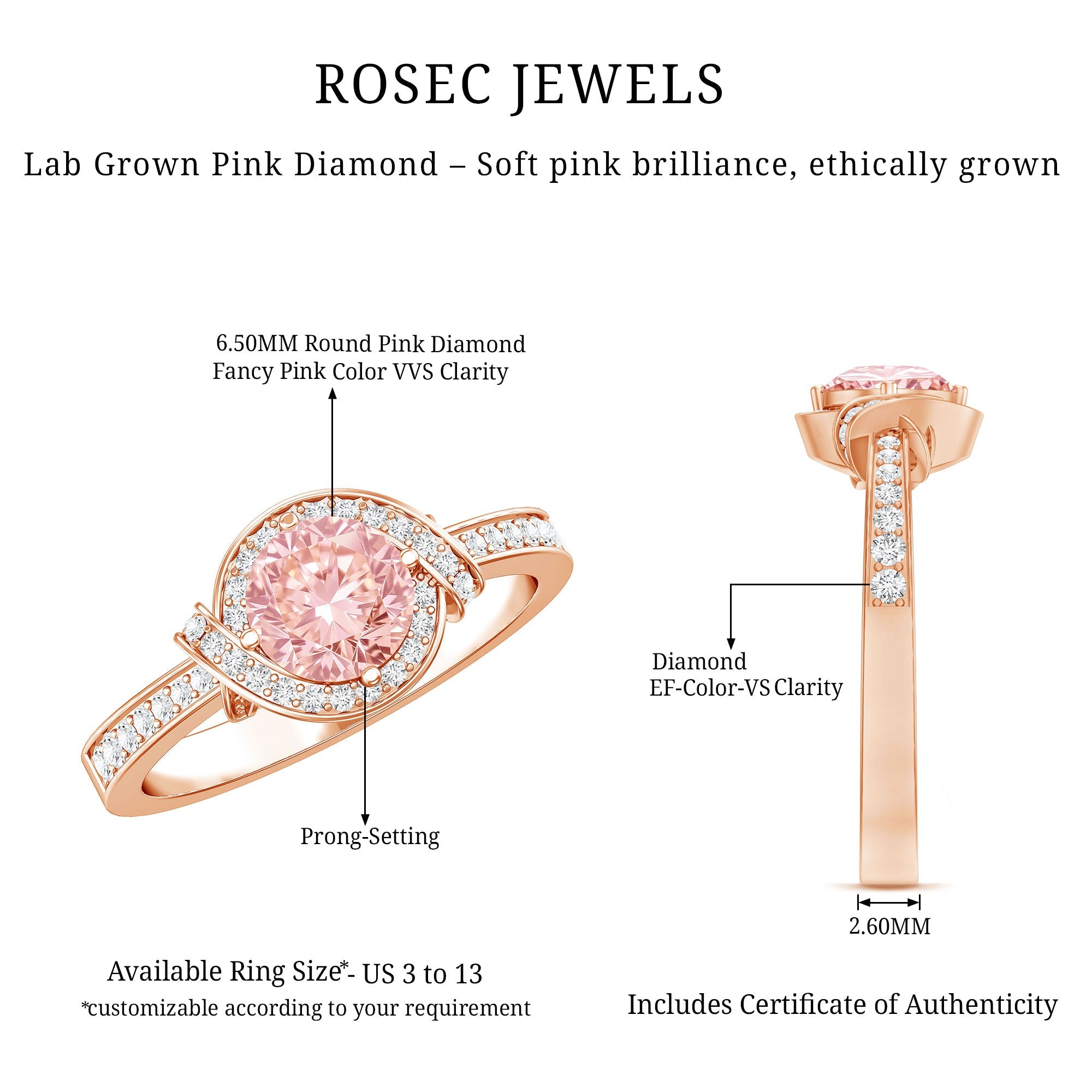 IGI Certified Lab Grown Pink Diamond Halo Engagement Ring for Women