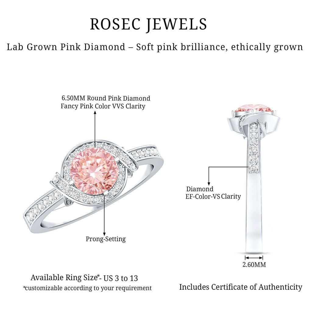 IGI Certified Lab Grown Pink Diamond Halo Engagement Ring for Women