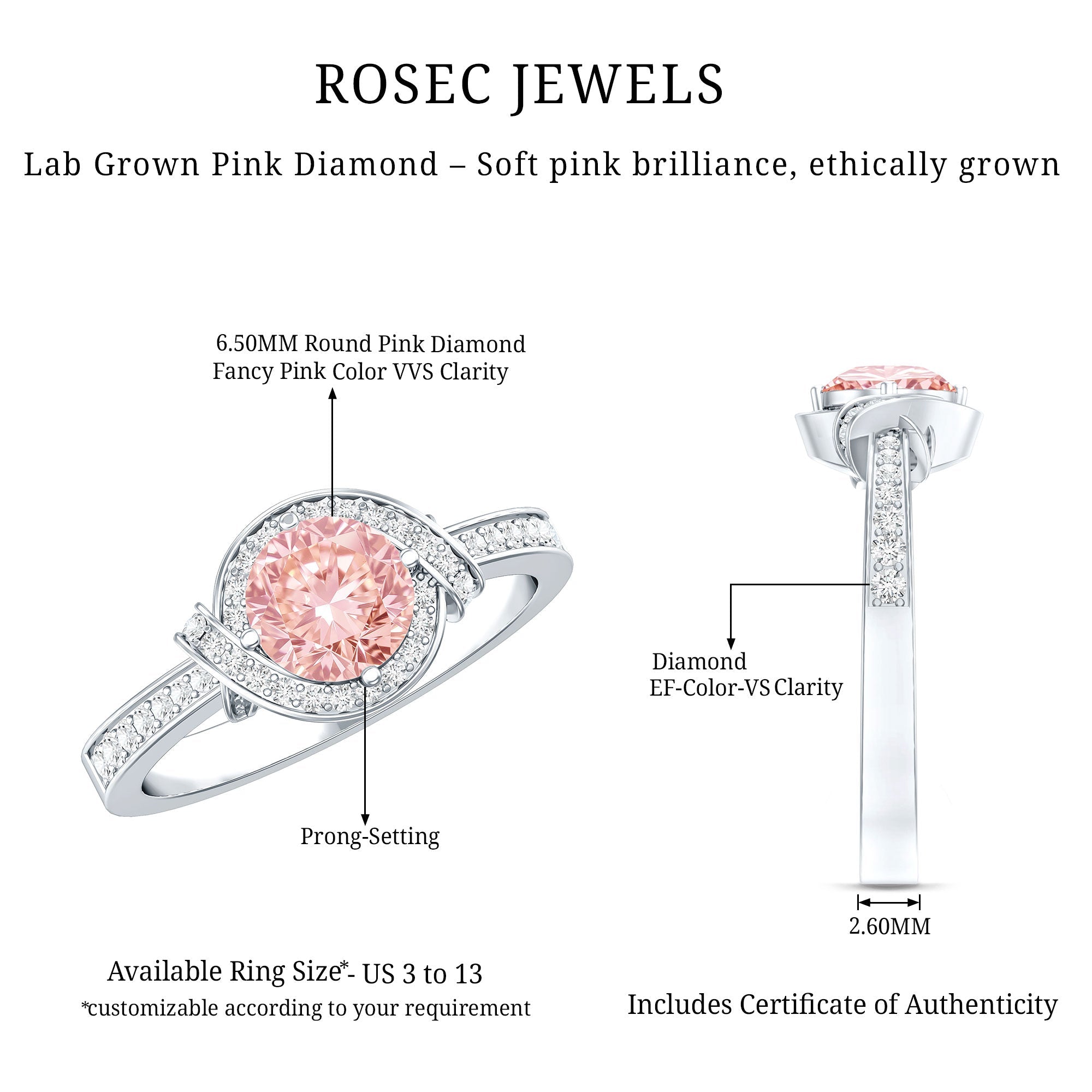 IGI Certified Lab Grown Pink Diamond Halo Engagement Ring for Women