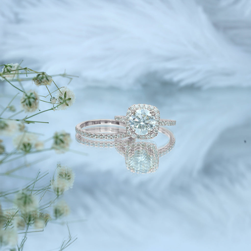 Certified 3.5 Carat Moissanite Wedding Bridal Ring Set of 2 in Silver