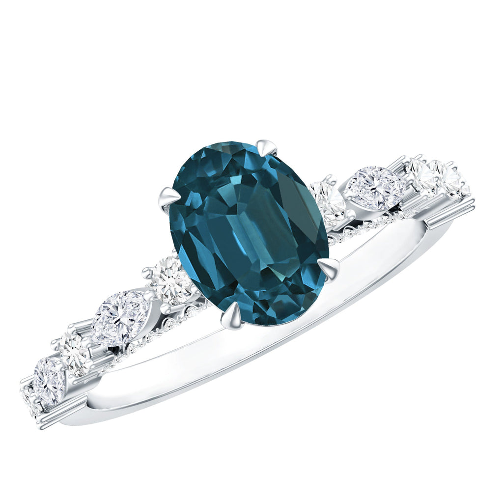 6X8mm Oval Cut London Blue Topaz Vintage Engagement Ring with Real Diamond