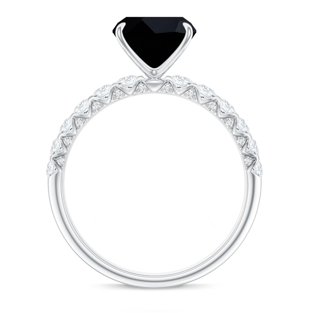 Cushion Cut Created Black Diamond and Diamond Solitaire Ring