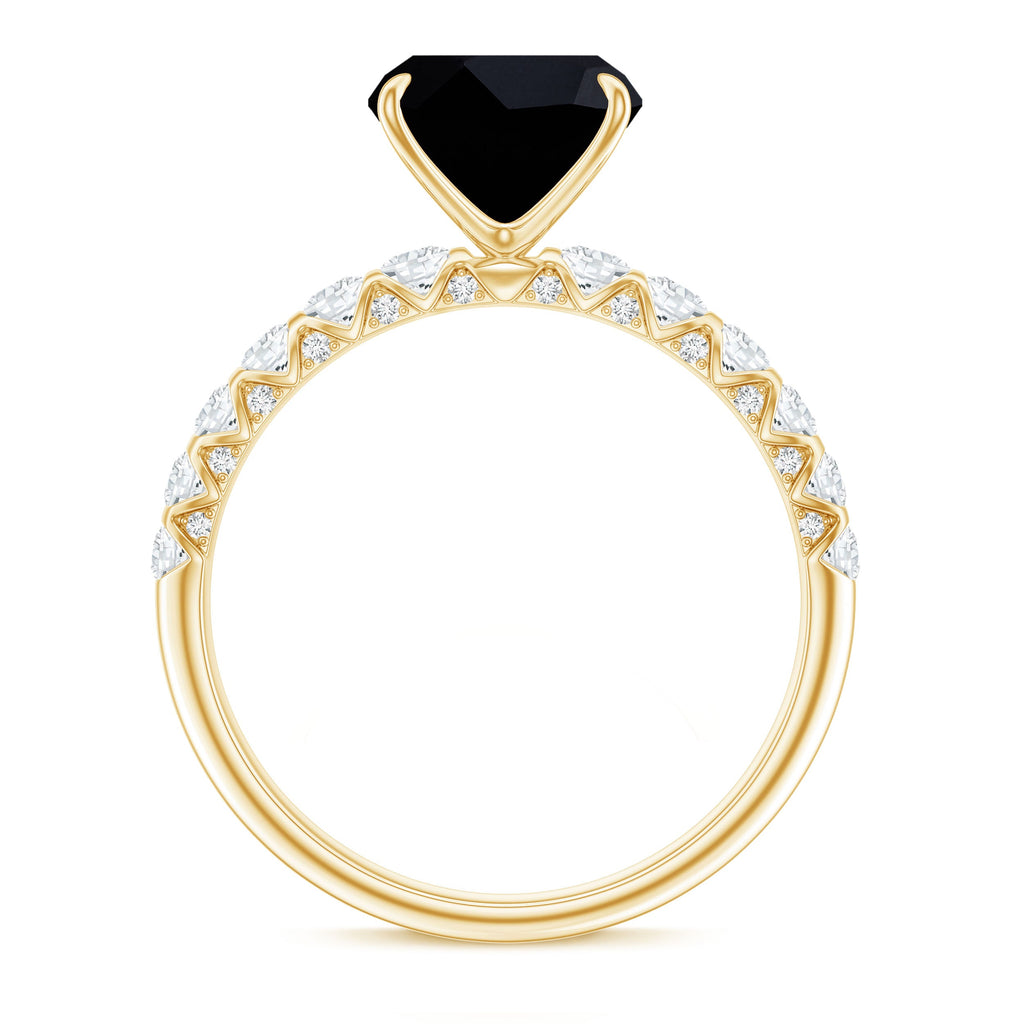 Cushion Cut Created Black Diamond and Diamond Solitaire Ring