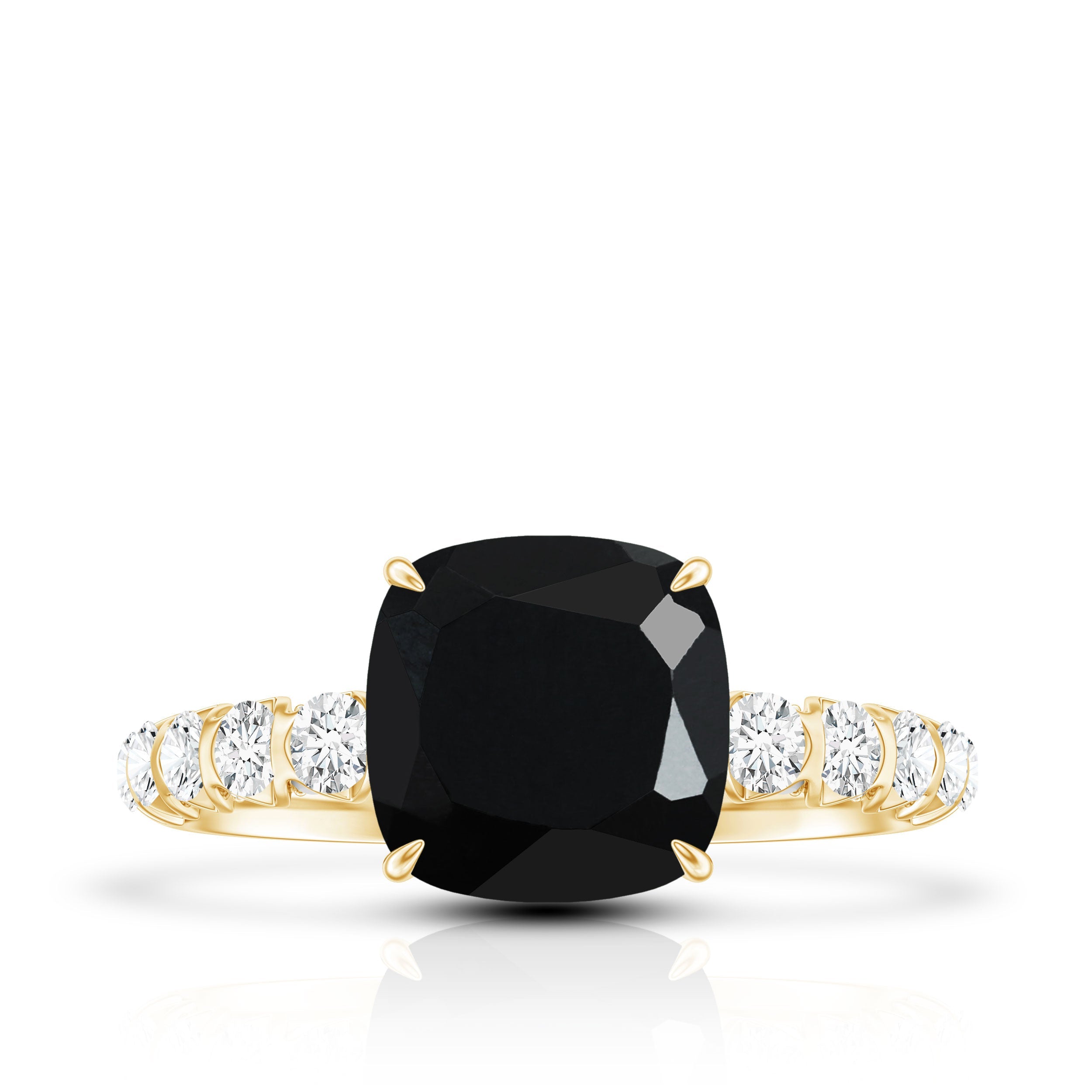 Cushion Cut Created Black Diamond and Diamond Solitaire Ring