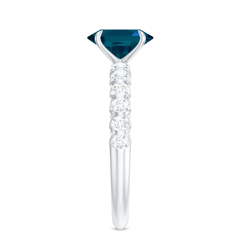 6X8mm Oval Cut London Blue Topaz Solitaire Engagement Ring with Diamond Side Stones