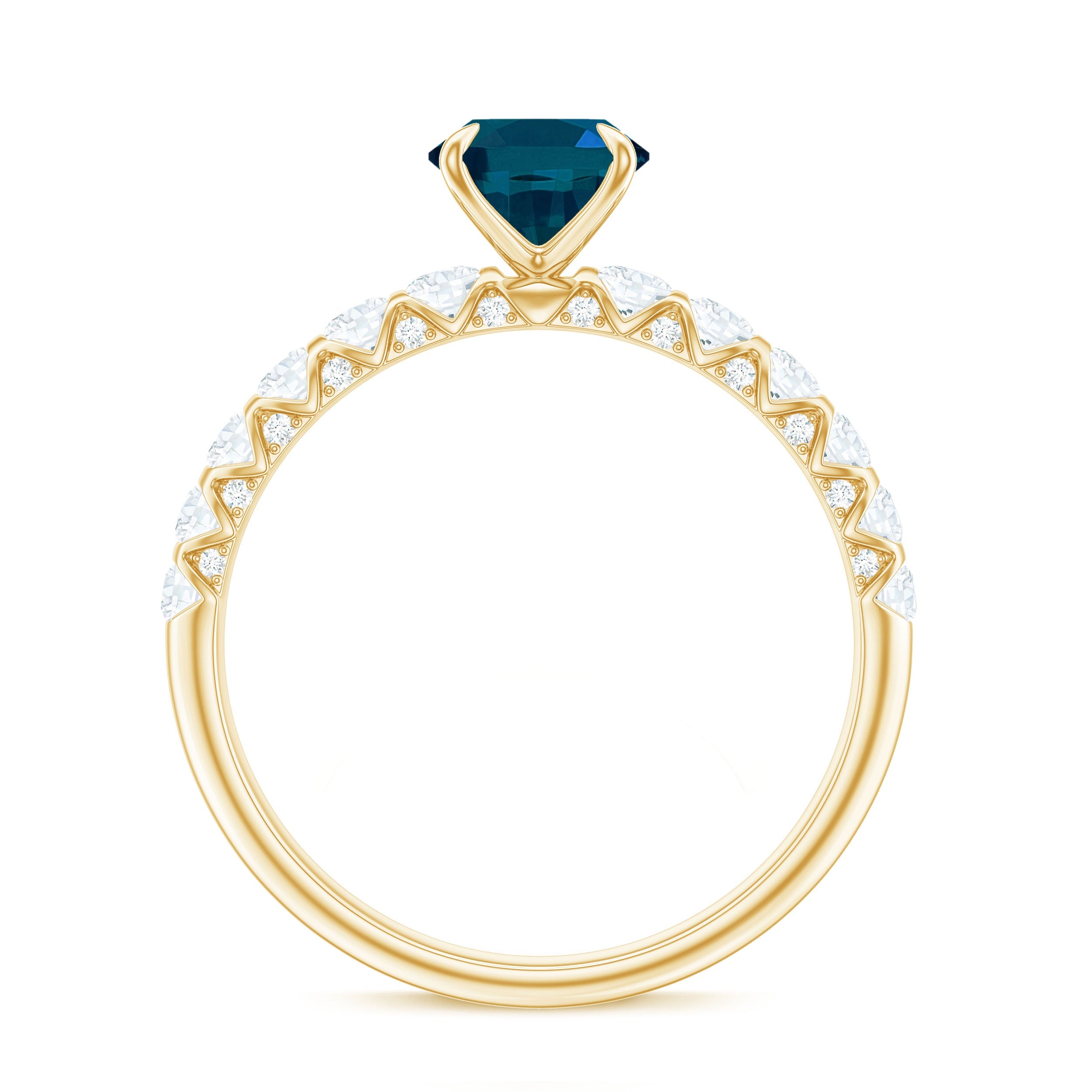 6X8mm Oval Cut London Blue Topaz Solitaire Engagement Ring with Diamond Side Stones