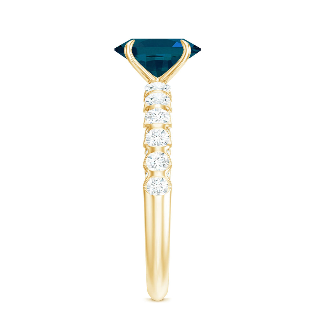 6X8mm Oval Cut London Blue Topaz Solitaire Engagement Ring with Diamond Side Stones