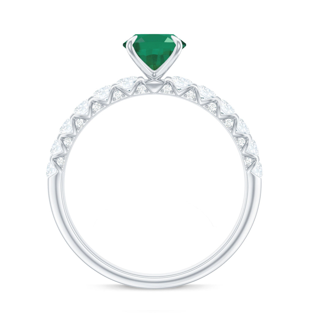Natural 6X8mm Emerald Oval Engagement Ring with Diamond Side Stones