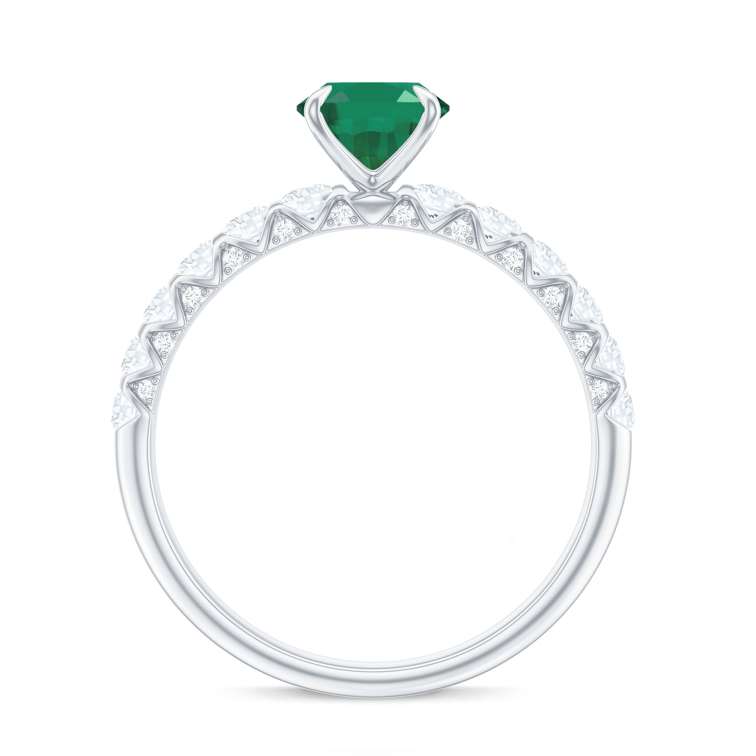 Natural 6X8mm Emerald Oval Engagement Ring with Diamond Side Stones