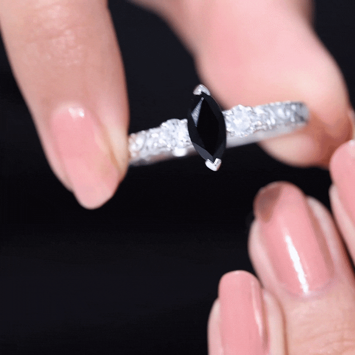 Vintage Style 1 Carat Lab Grown Black Diamond Marquise Engagement Ring with Moissanite