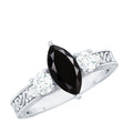 Vintage Style 1 Carat Lab Grown Black Diamond Marquise Engagement Ring with Moissanite