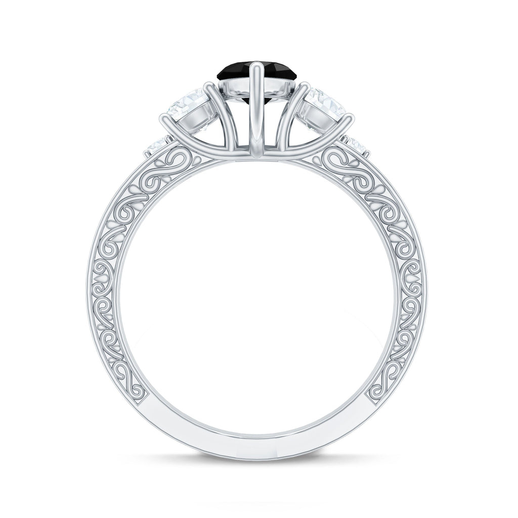 Vintage Style 1 Carat Lab Grown Black Diamond Marquise Engagement Ring with Moissanite
