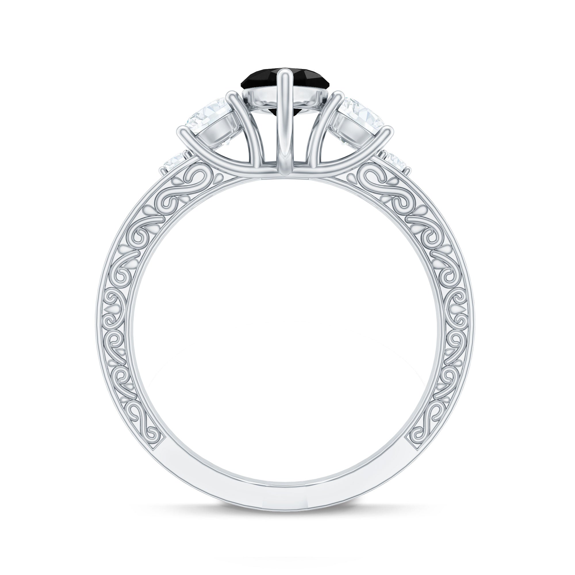 Vintage Style 1 Carat Lab Grown Black Diamond Marquise Engagement Ring with Moissanite