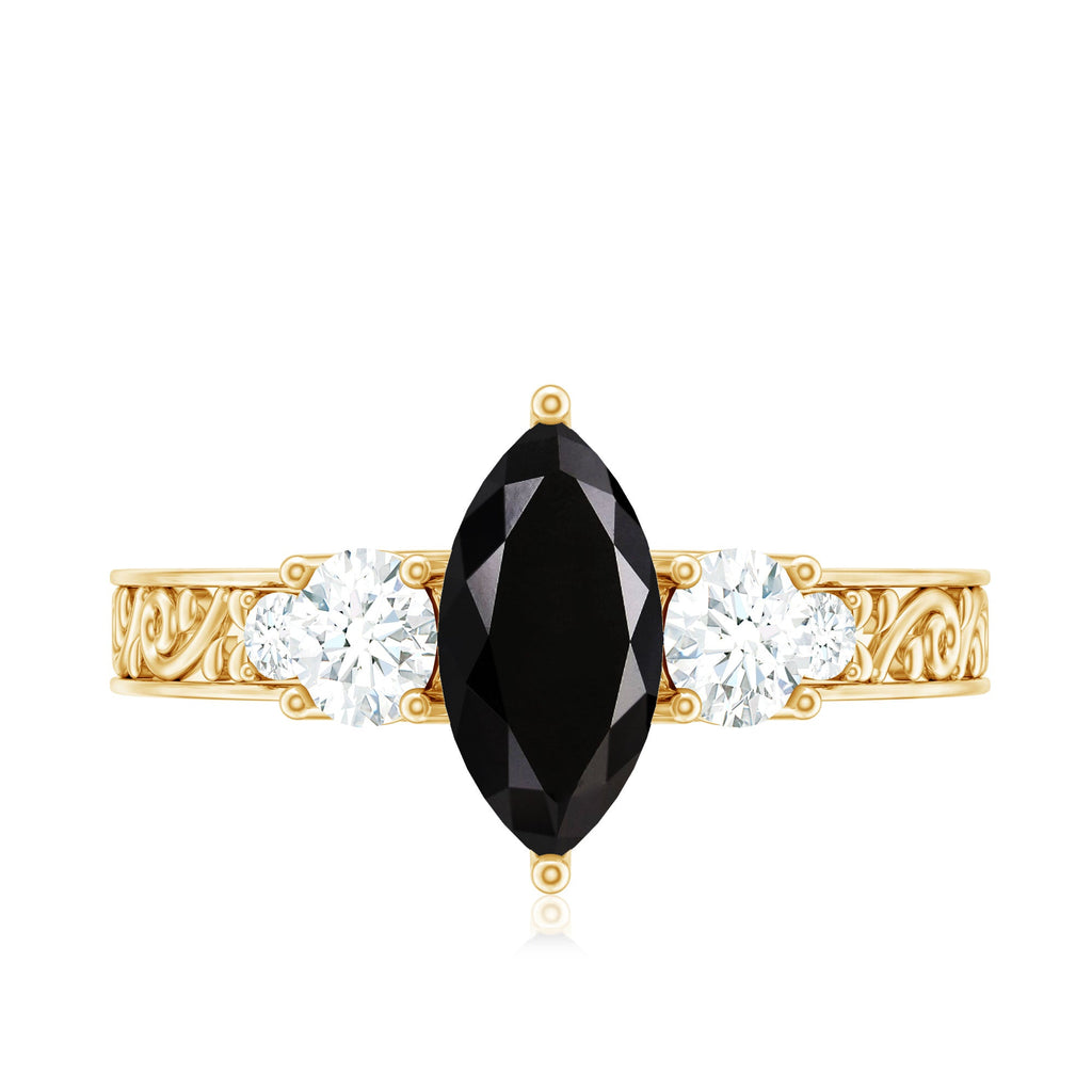 Vintage Style 1 Carat Lab Grown Black Diamond Marquise Engagement Ring with Moissanite