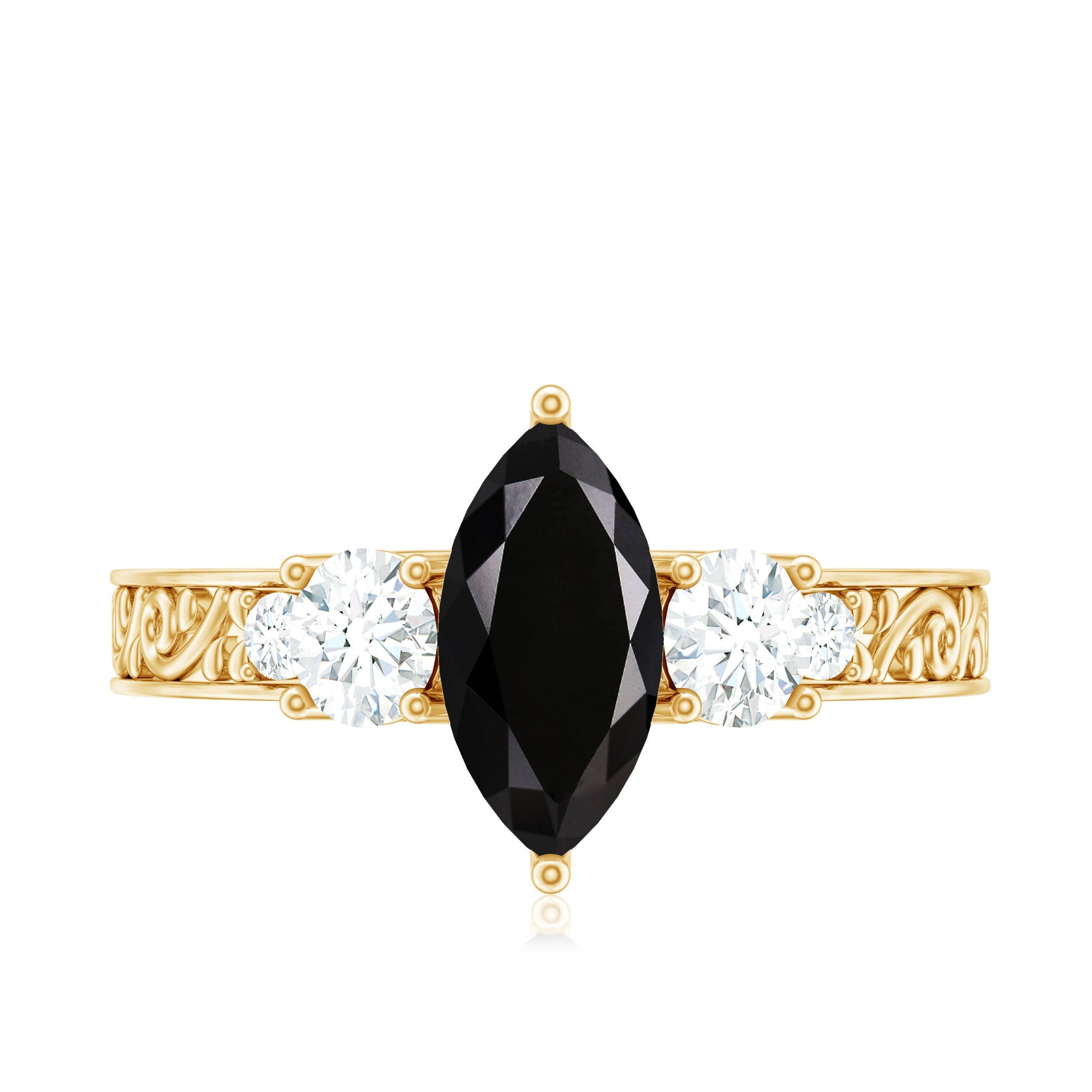 Vintage Style 1 Carat Lab Grown Black Diamond Marquise Engagement Ring with Moissanite