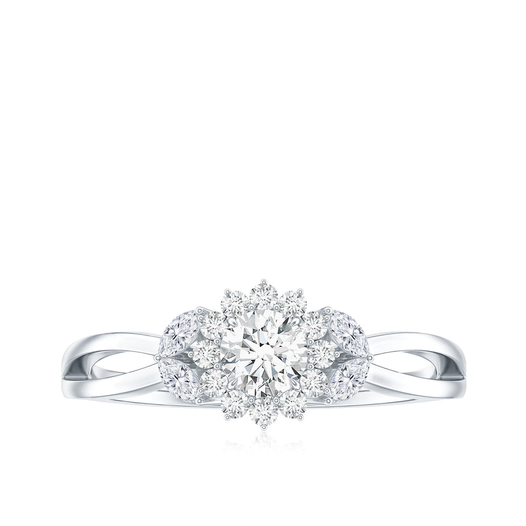 Diamond Flower Engagement Ring with Split Shank