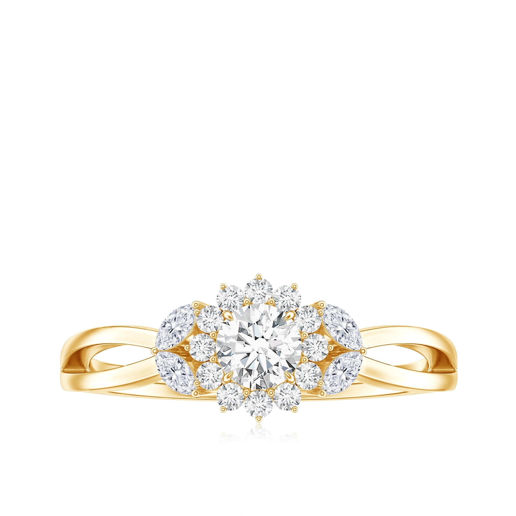 Diamond Flower Engagement Ring with Split Shank