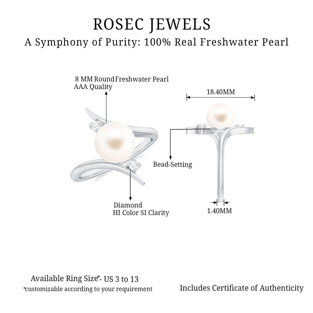 Cultured 7.4 Carat Freshwater Pearl Engagement Ring with Diamond Bypass Shank