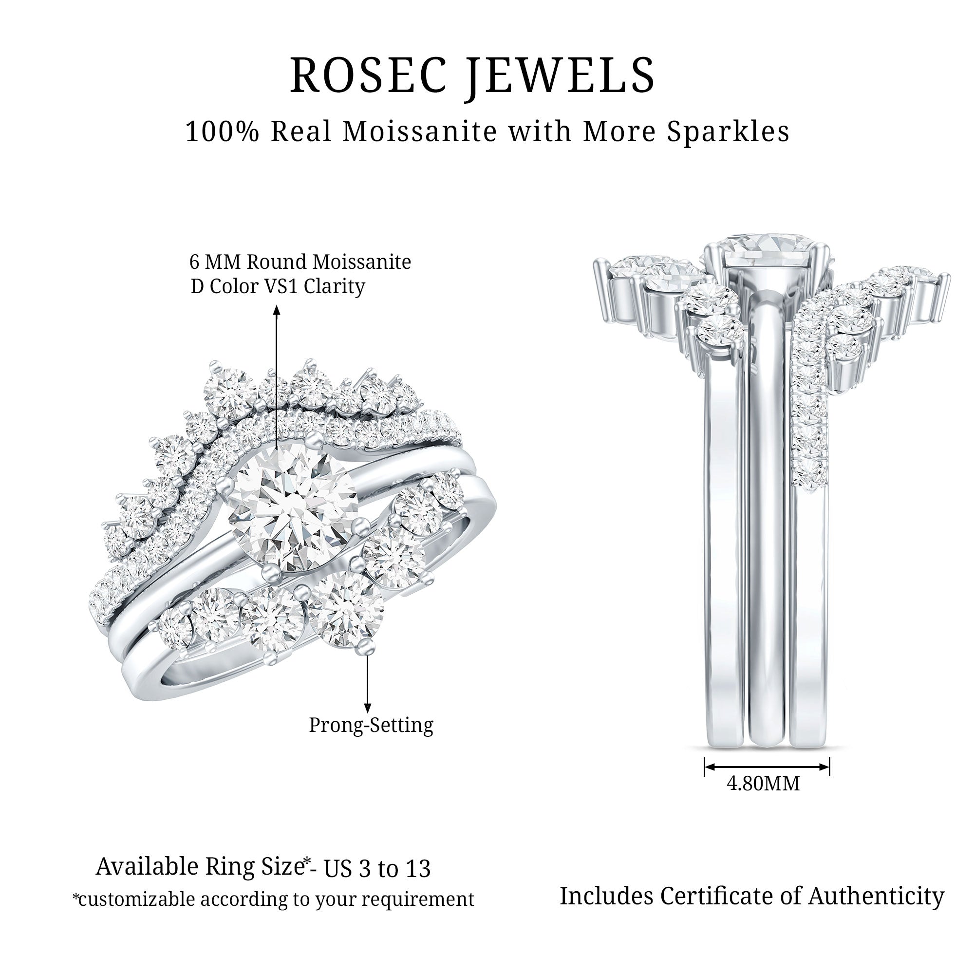 Certified Moissanite Designer Bridal Ring Set