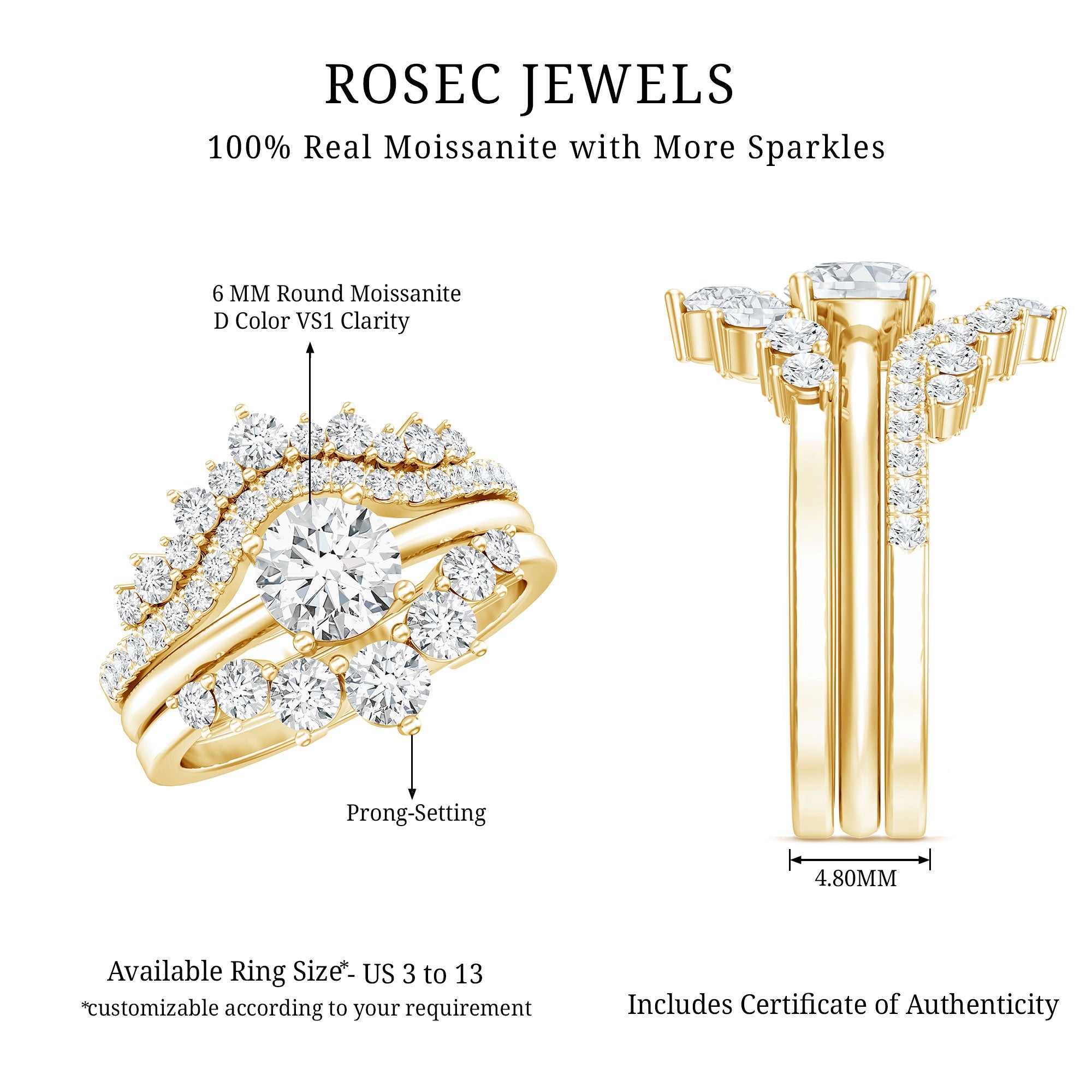 Certified Moissanite Designer Bridal Ring Set