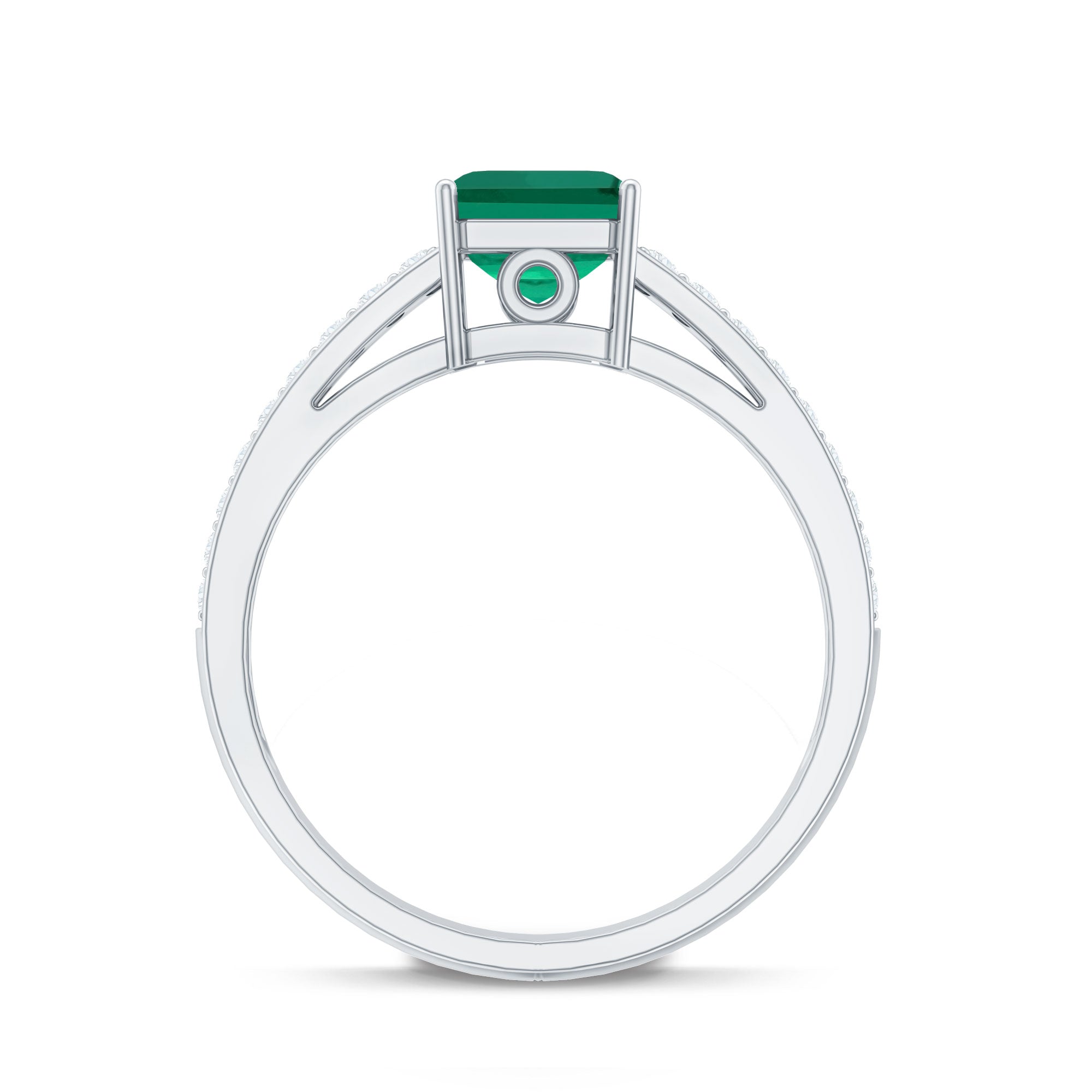 6 Carat Princess Cut Lab Created Emerald Engagement Ring with Diamond Side Stones