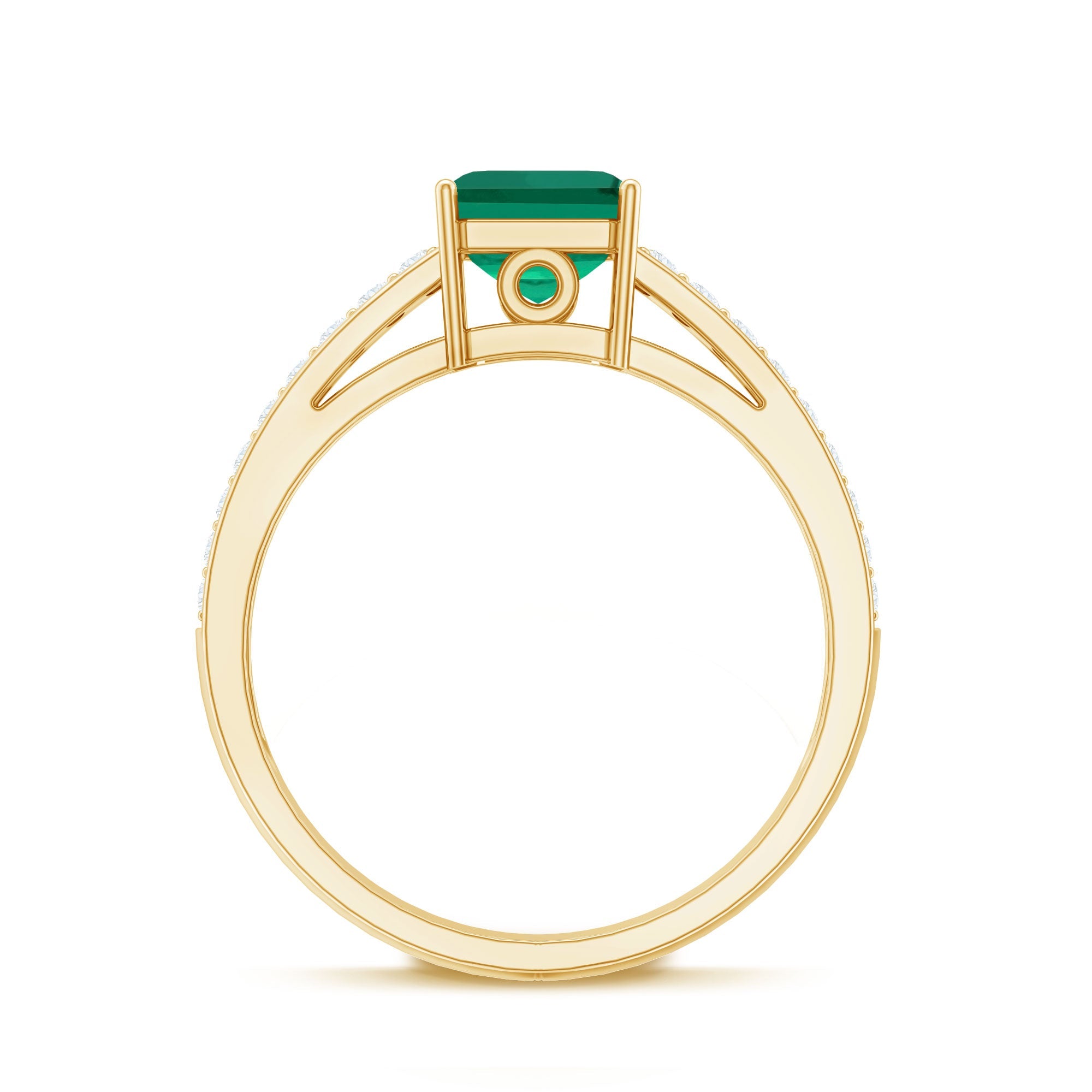 6 Carat Princess Cut Lab Created Emerald Engagement Ring with Diamond Side Stones