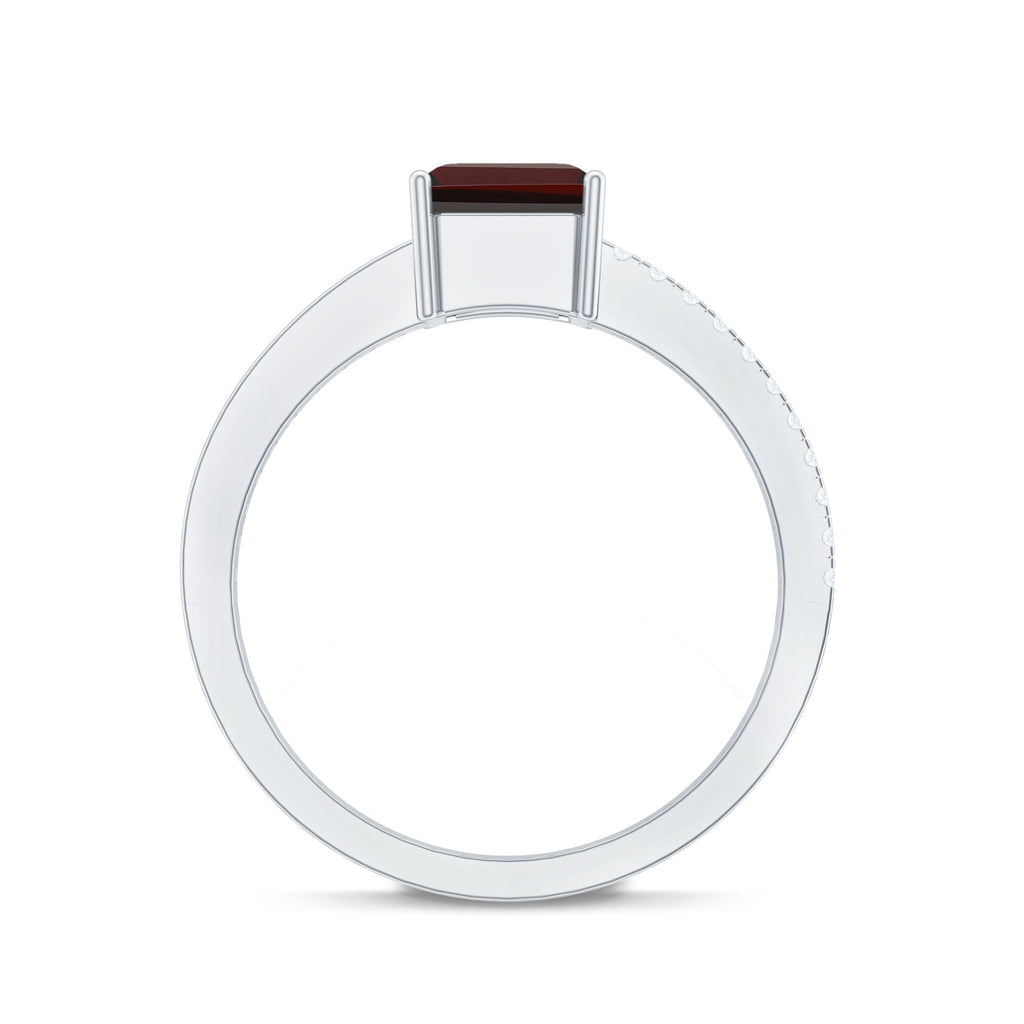 2 Carat Natural Garnet Emerald Cut Engagement Ring with Diamond
