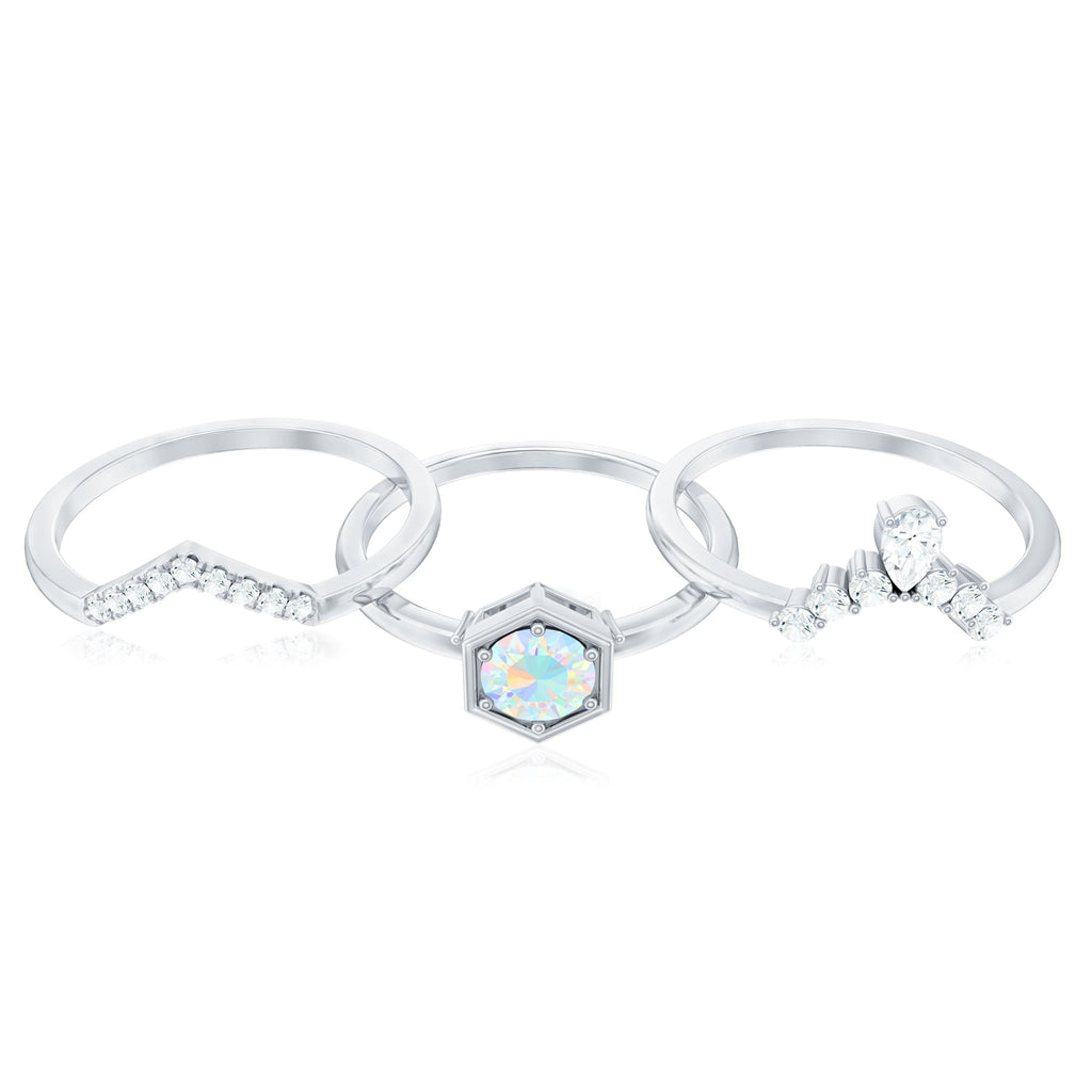 Vintage Inspired 0.5 Carat Opalescent Diamond Wedding Engagement Ring Set of 3