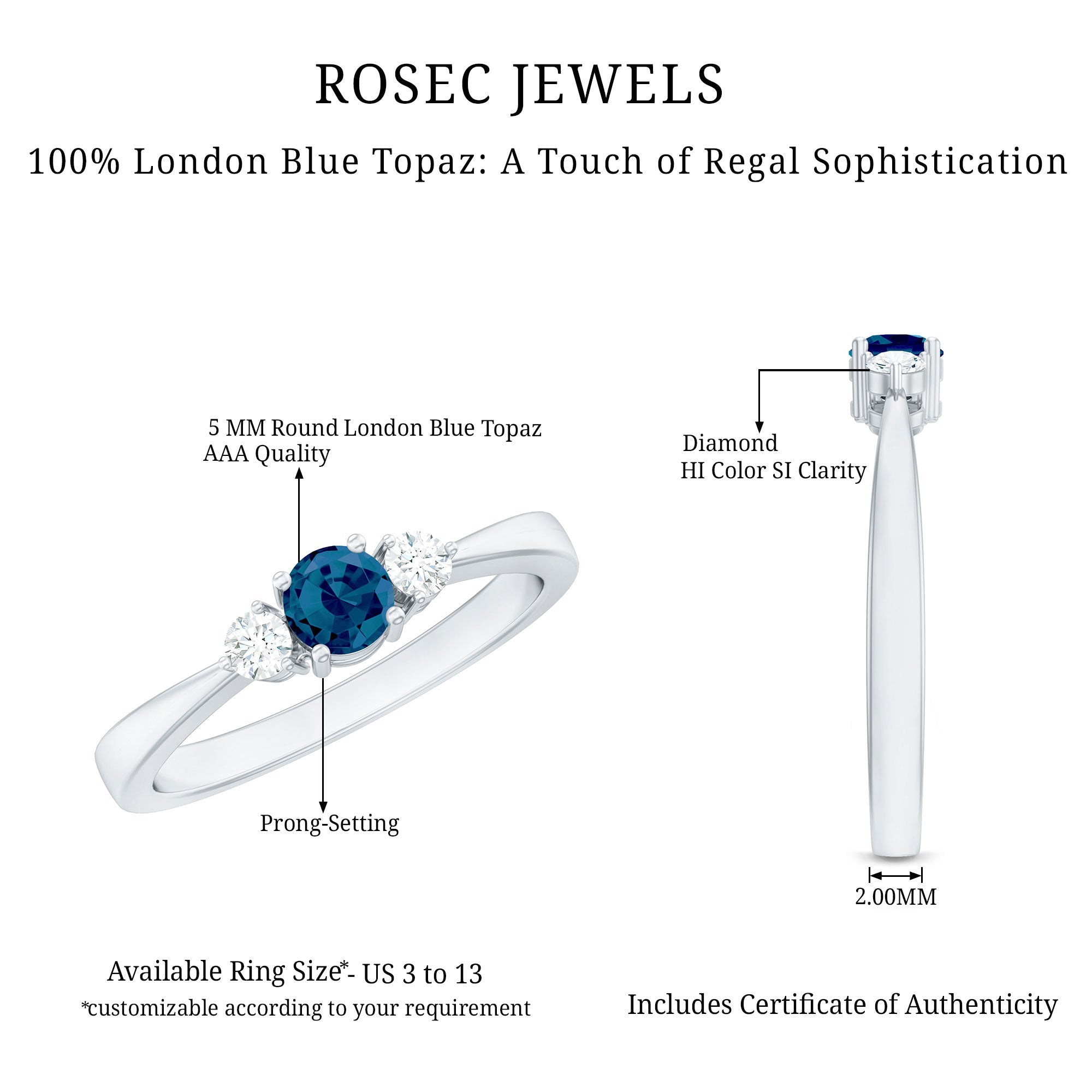 5mm London Blue Topaz Proposal Ring with Diamond