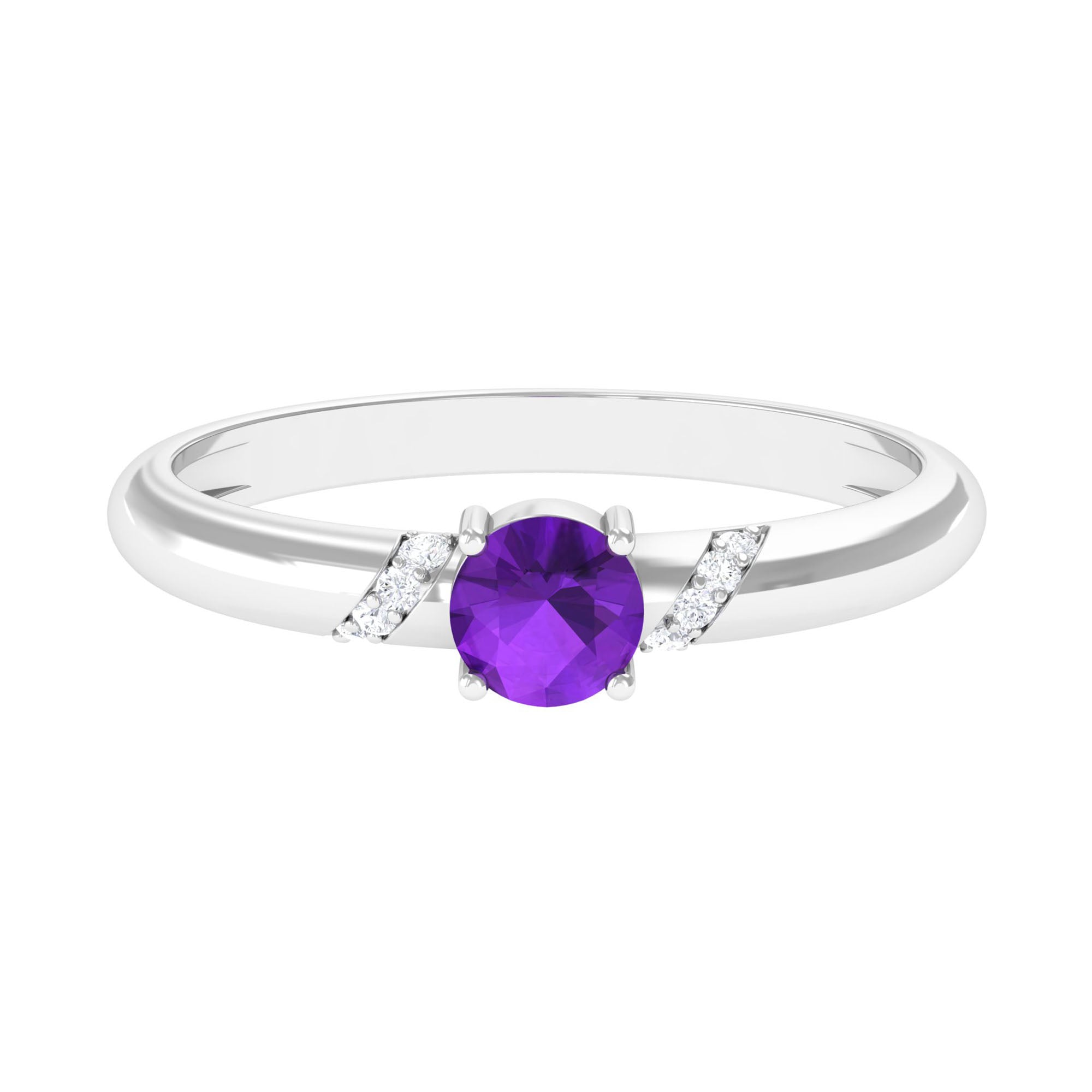 Natural Amethyst Promise Ring with Diamond for Women