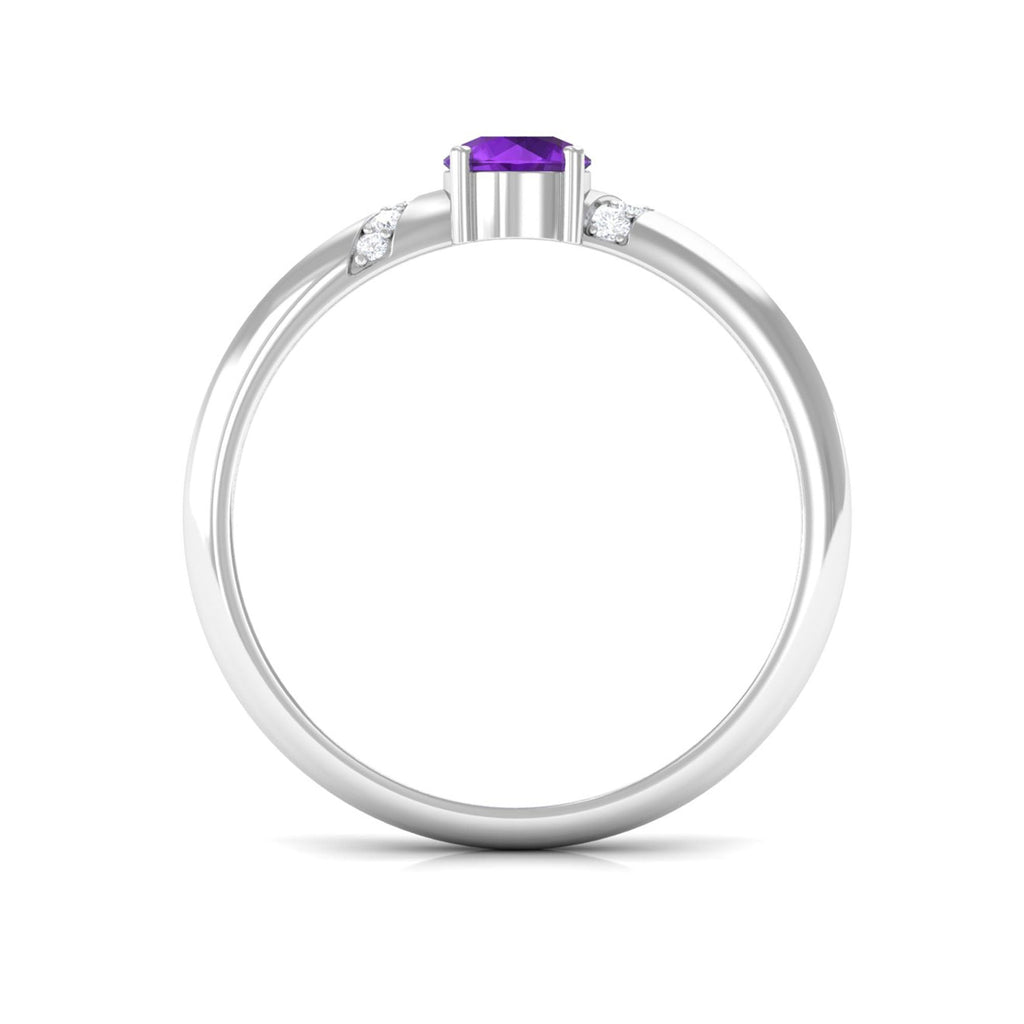 Natural Amethyst Promise Ring with Diamond for Women