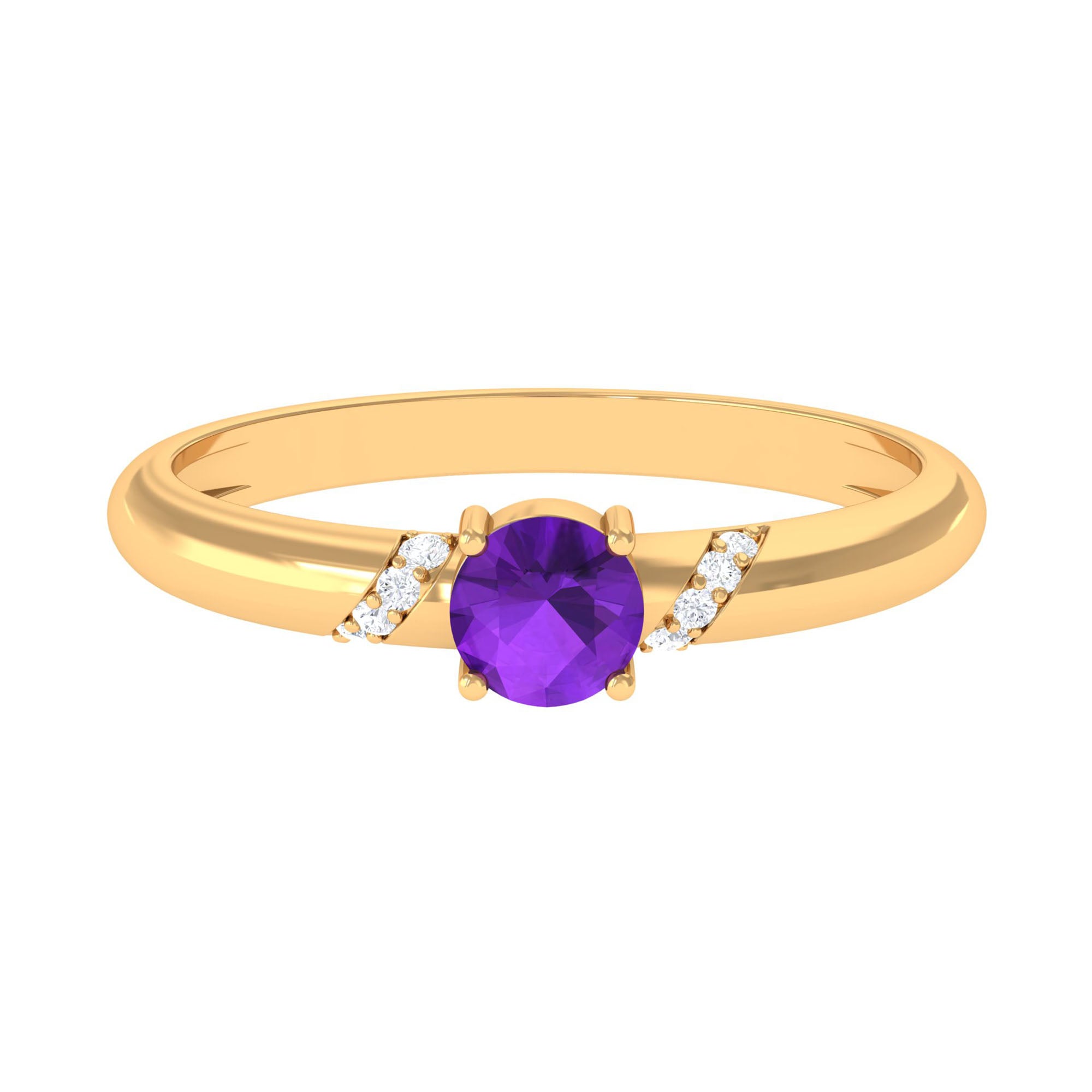 Natural Amethyst Promise Ring with Diamond for Women
