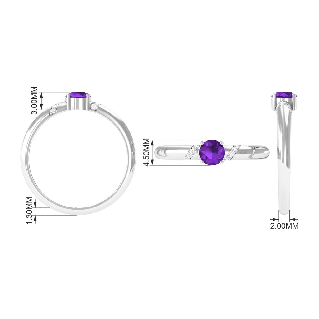 Natural Amethyst Promise Ring with Diamond for Women
