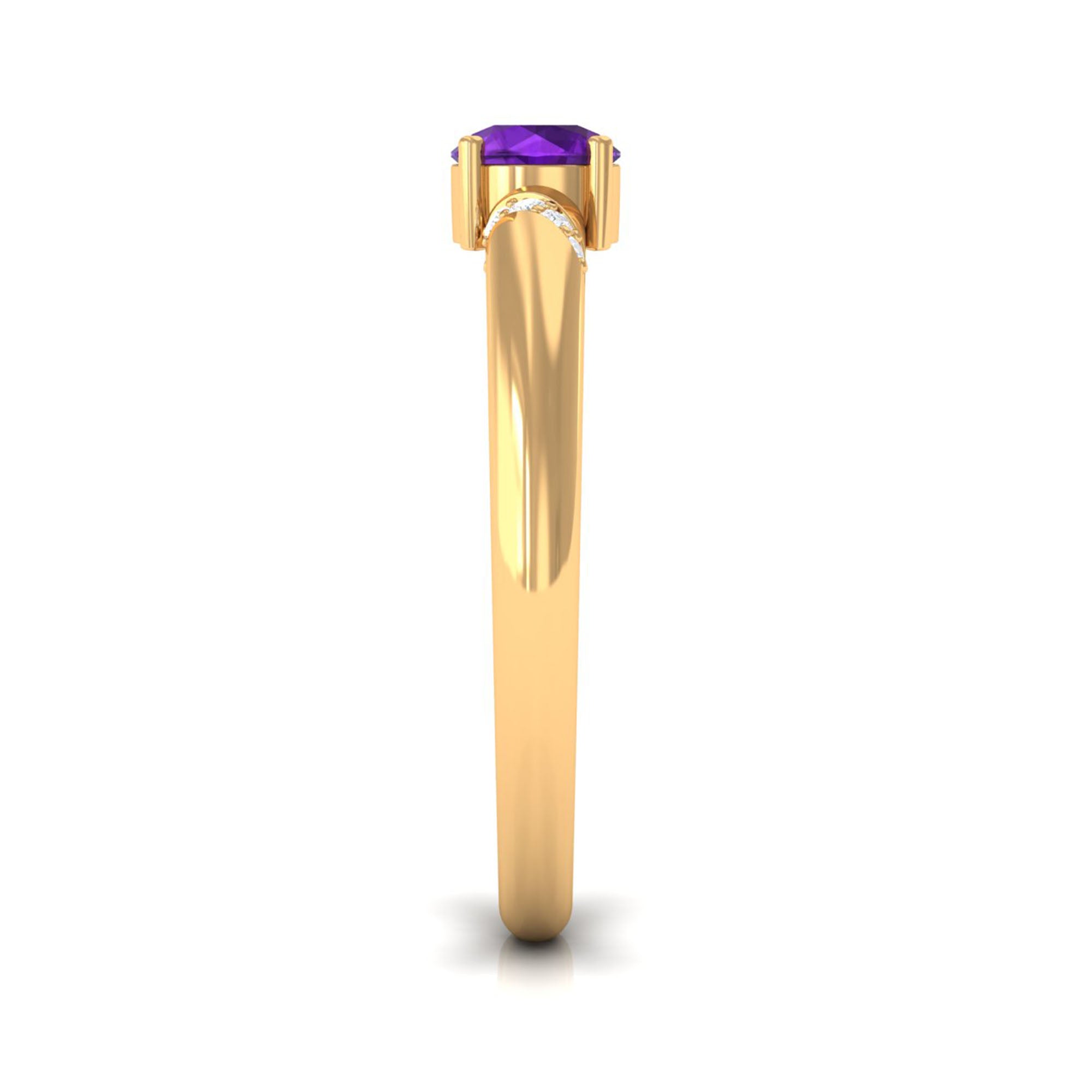 Natural Amethyst Promise Ring with Diamond for Women