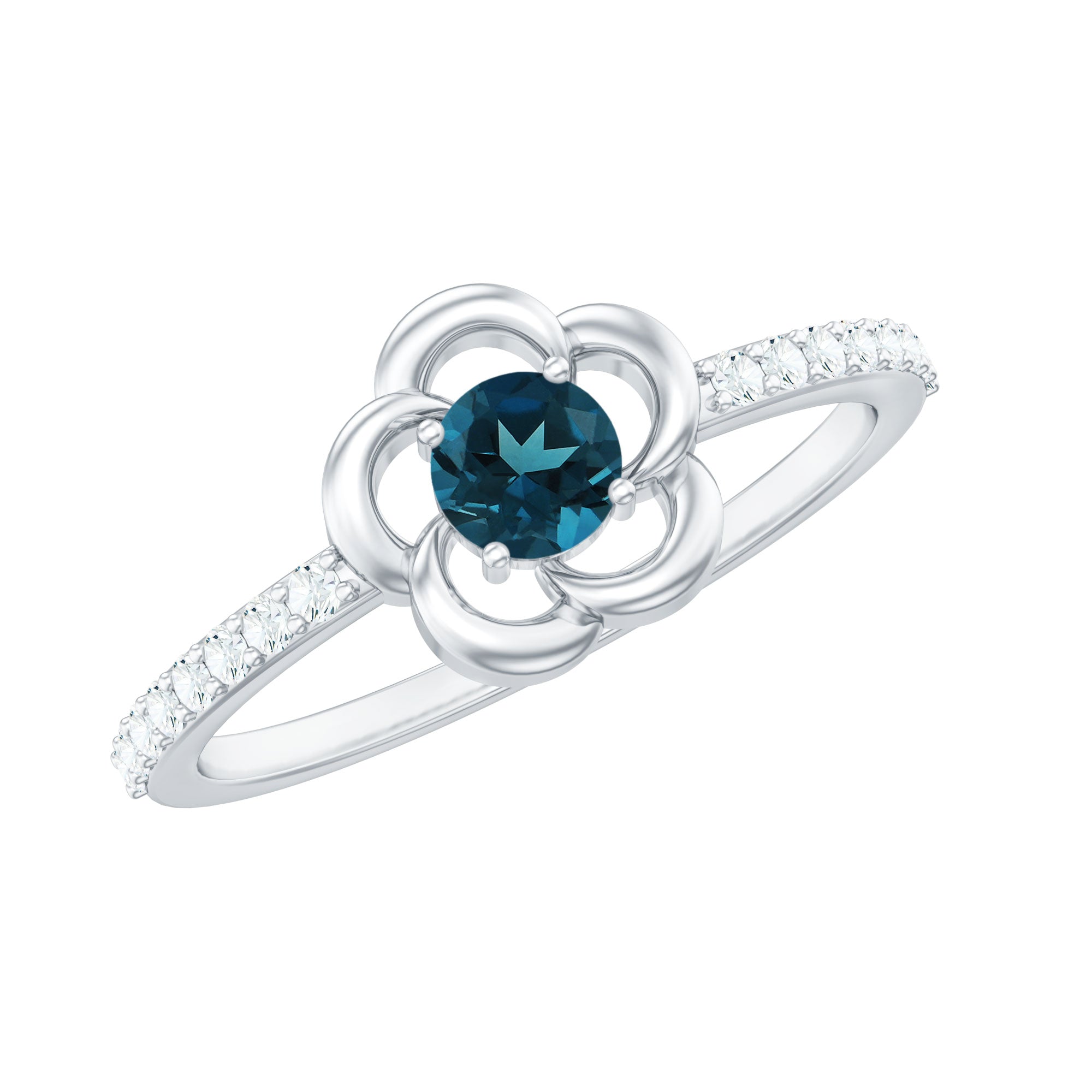 5mm Round London Blue Topaz Flower Promise Ring with Diamond
