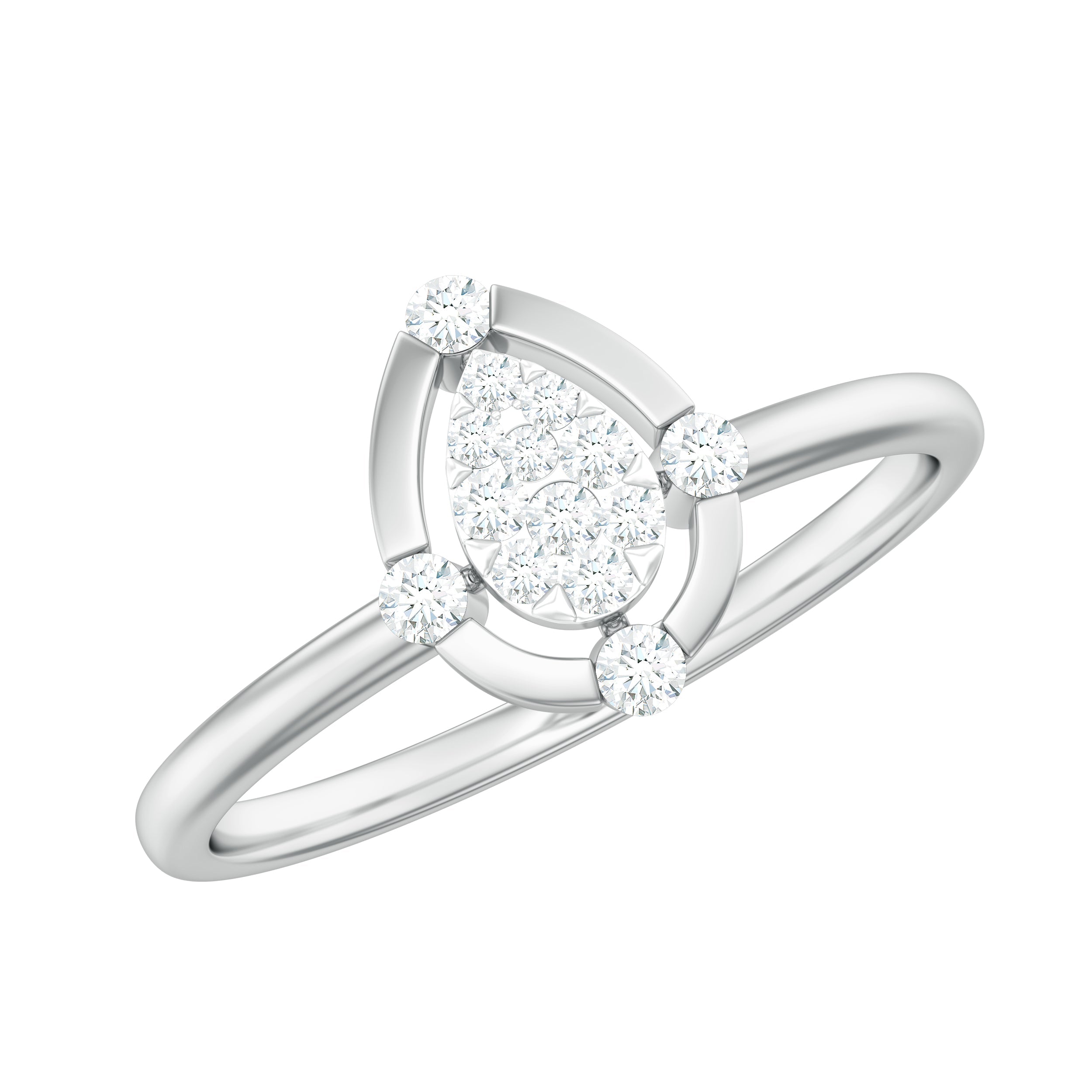 Natural Pear Shaped Diamond Cluster Engagement Ring