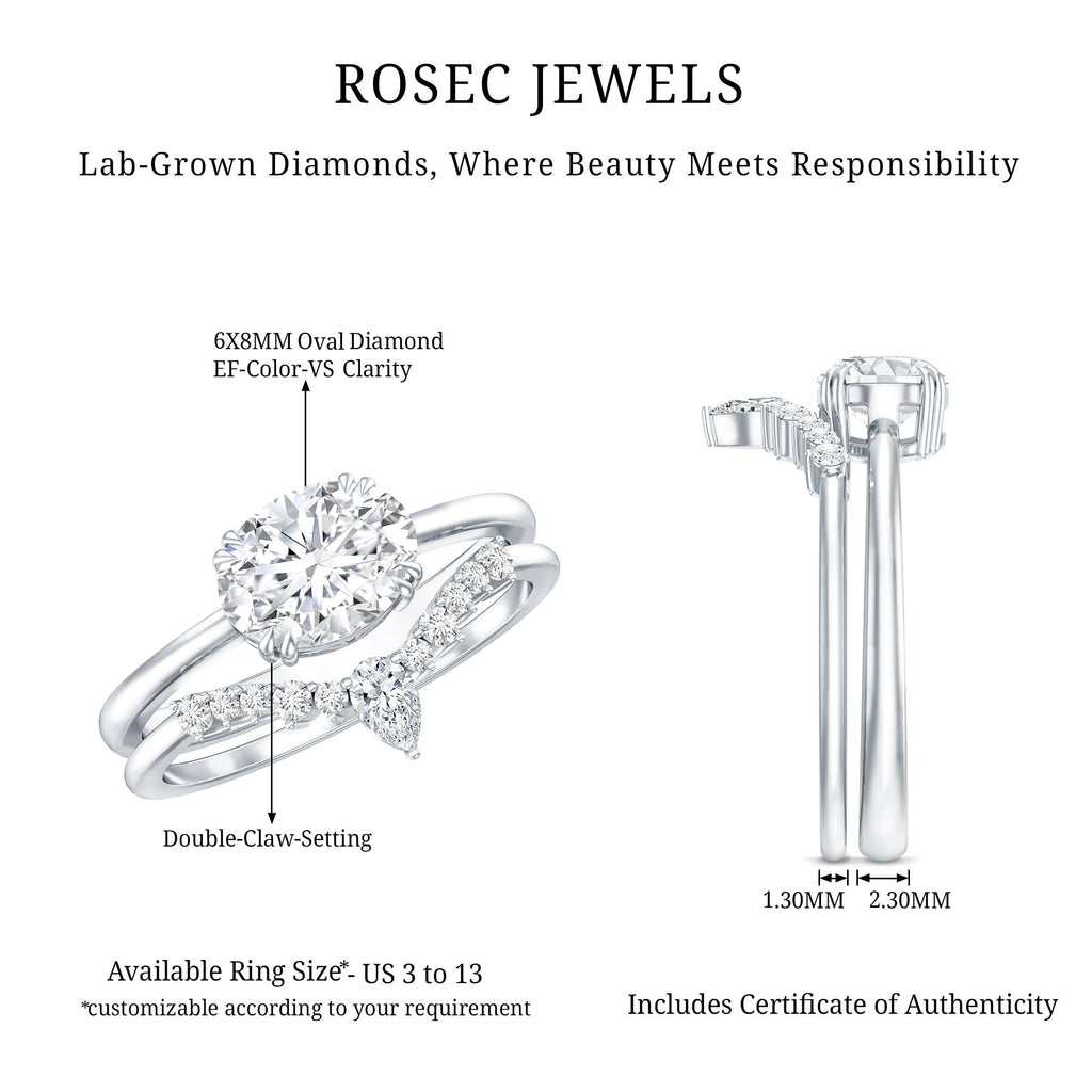 Certified 6X8 MM Oval Lab Grown Diamond Engagement Ring With Enhancer