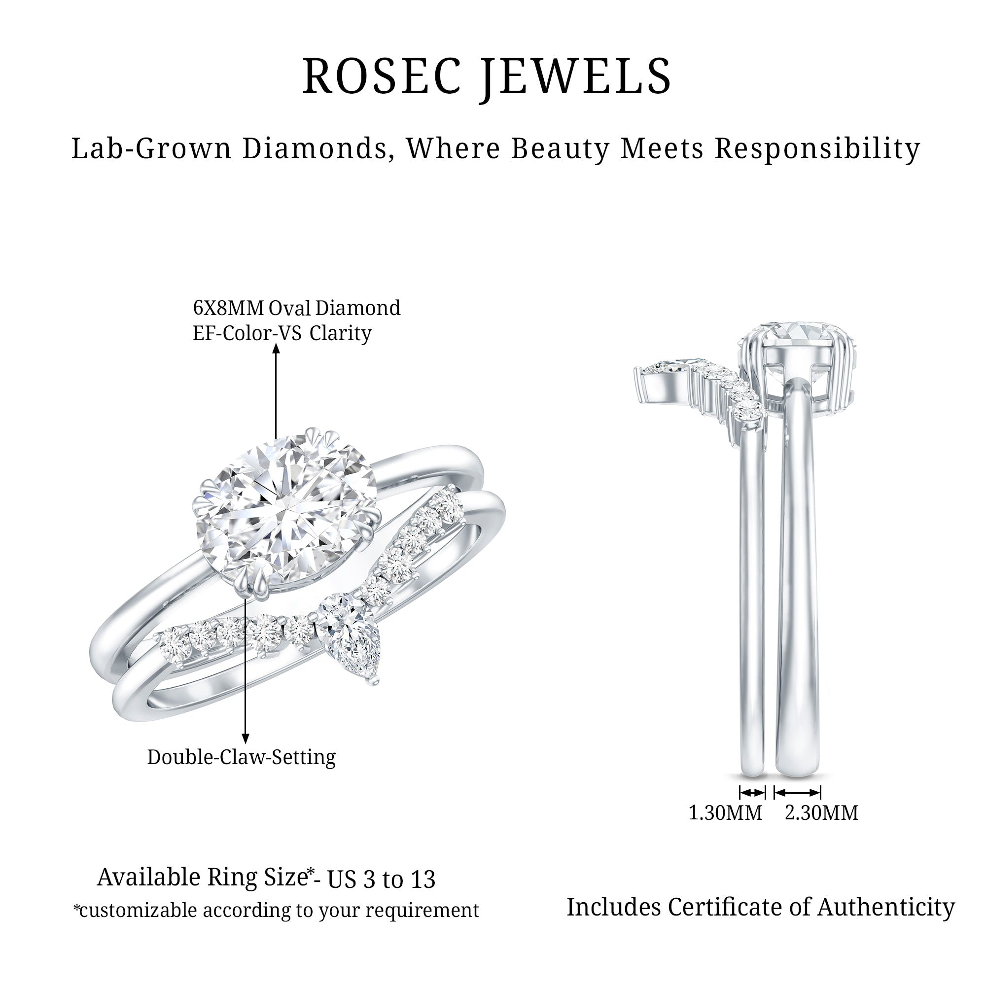 Certified 6X8 MM Oval Lab Grown Diamond Engagement Ring With Enhancer