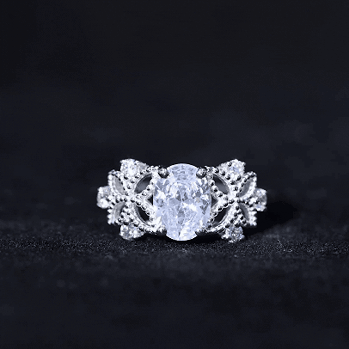 6X8mm Oval Lab Grown Diamond Flower Engagement Ring