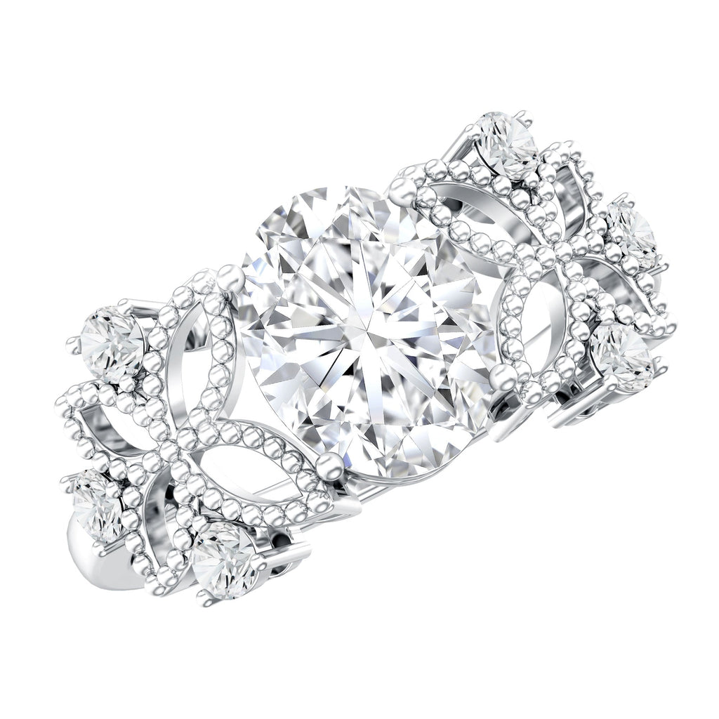 6X8mm Oval Lab Grown Diamond Flower Engagement Ring