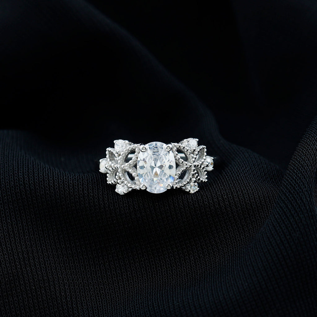 6X8mm Oval Lab Grown Diamond Flower Engagement Ring