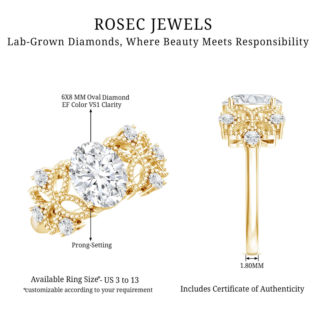 6X8mm Oval Lab Grown Diamond Flower Engagement Ring
