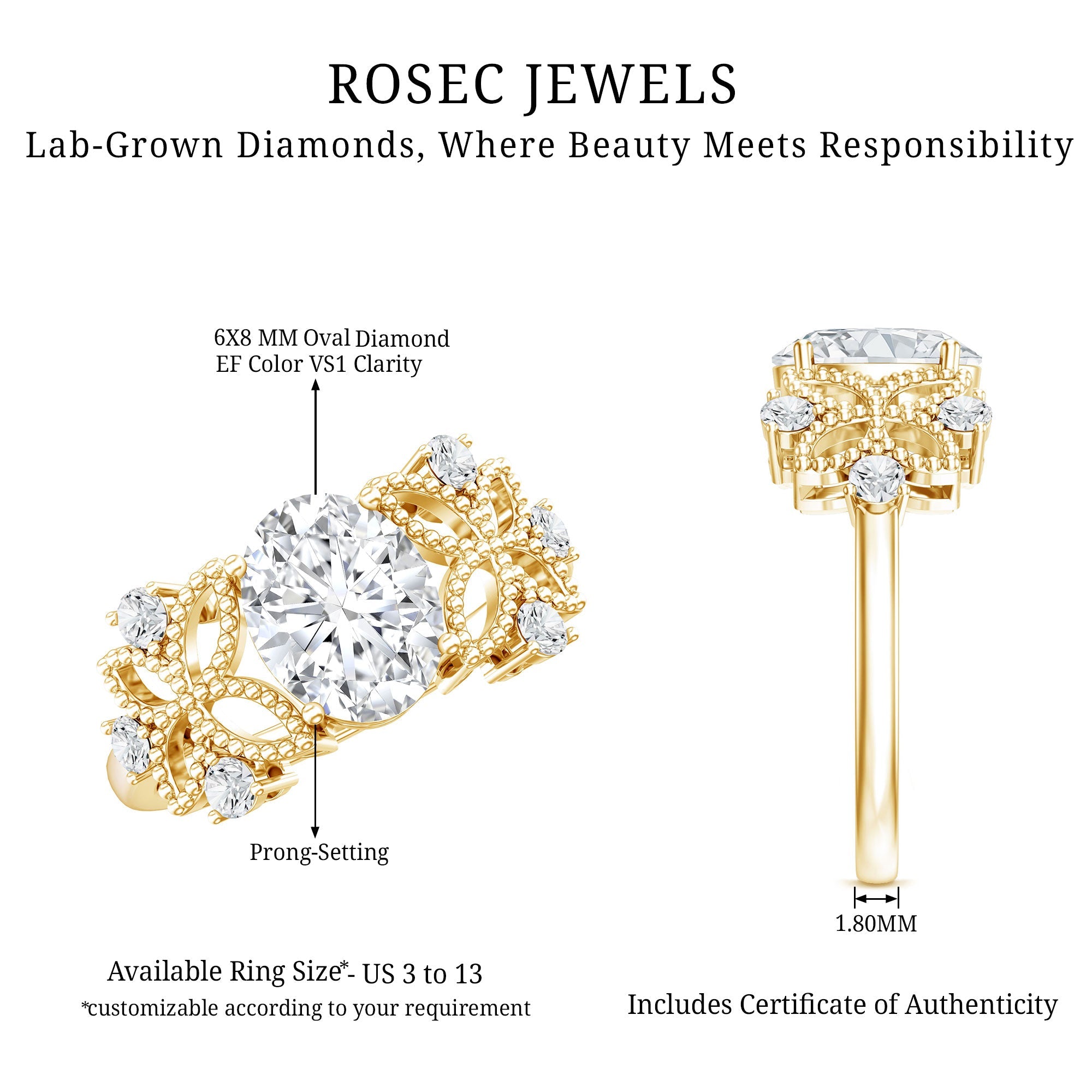 6X8mm Oval Lab Grown Diamond Flower Engagement Ring