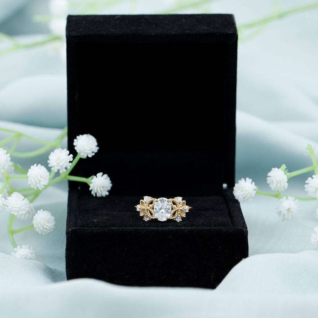 6X8mm Oval Lab Grown Diamond Flower Engagement Ring