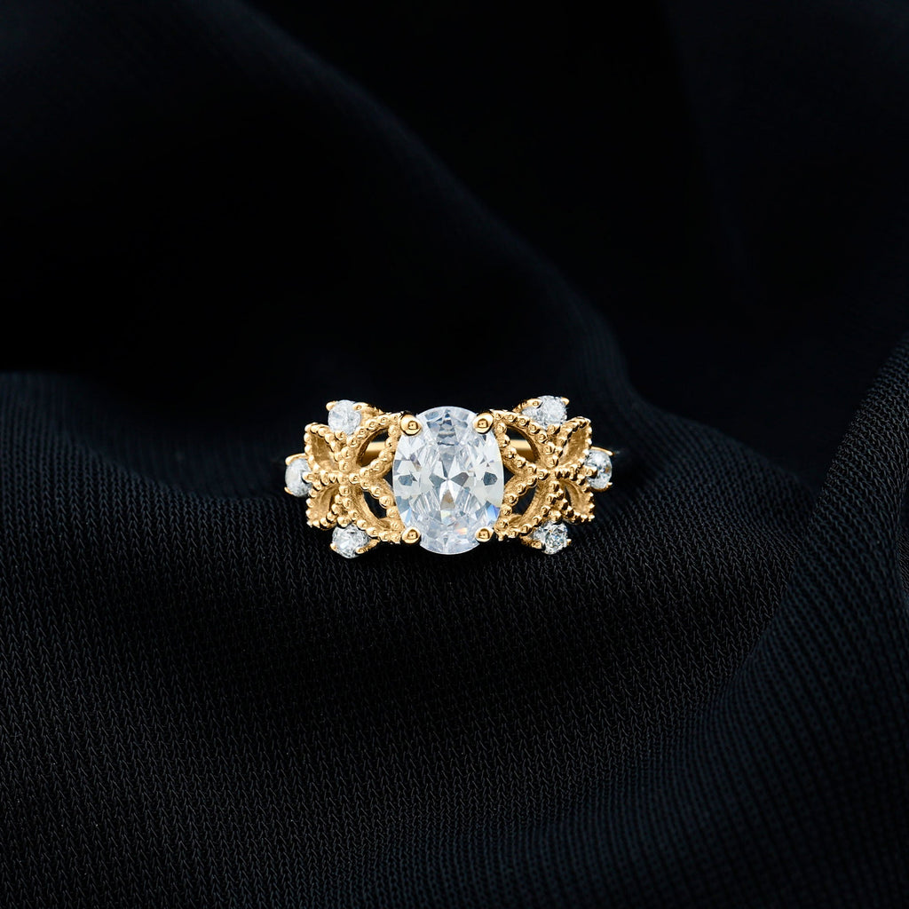 6X8mm Oval Lab Grown Diamond Flower Engagement Ring